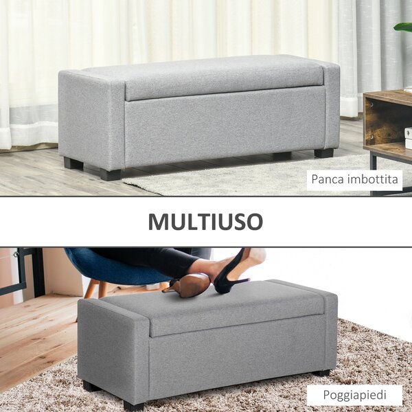 HOMCOM Úložná lavička, čalouněná lavička se skladovacím prostorem, lavička na konec postele, moderní design, plast, šedá tkanina, vícúčelová, 120x50x4