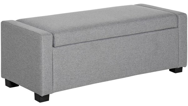 HOMCOM Úložná lavička, čalouněná lavička se skladovacím prostorem, lavička na konec postele, moderní design, plast, šedá tkanina, vícúčelová, 120x50x4