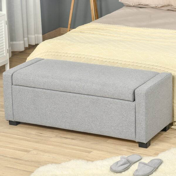HOMCOM Úložná lavička, čalouněná lavička se skladovacím prostorem, lavička na konec postele, moderní design, plast, šedá tkanina, vícúčelová, 120x50x4