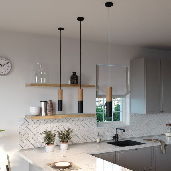 Creative cables Tub-e14, dřevěné a kovové válcové bodové stínidlo s E14 objímkou s kroužky Barva komponentu: Neutrální-černá