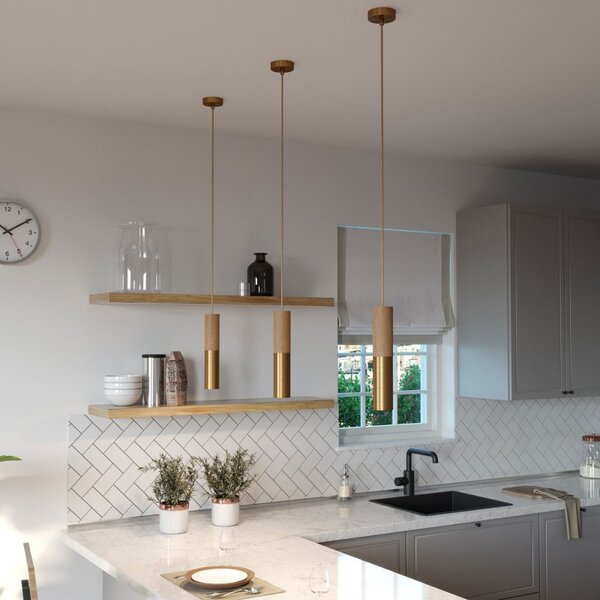 Creative cables Tub-e14, dřevěné a kovové válcové bodové stínidlo s E14 objímkou s kroužky Barva komponentu: Neutrální-černá