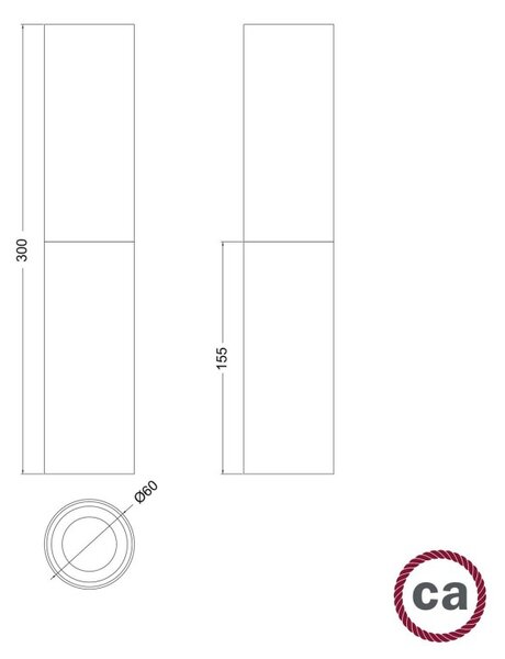 Creative cables Tub-e14, dřevěné a kovové válcové bodové stínidlo s E14 objímkou s kroužky Barva komponentu: Neutrální-černá