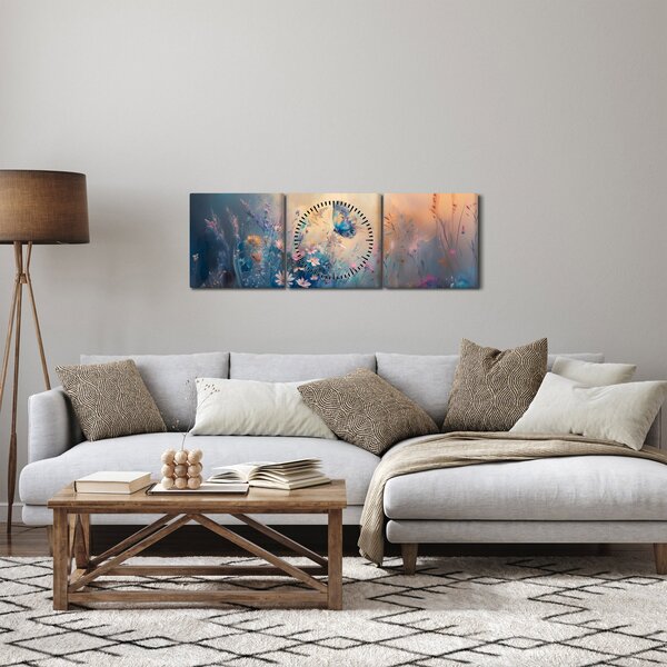 Obraz - Louka s motýlem (s hodinami) (90x30 cm)