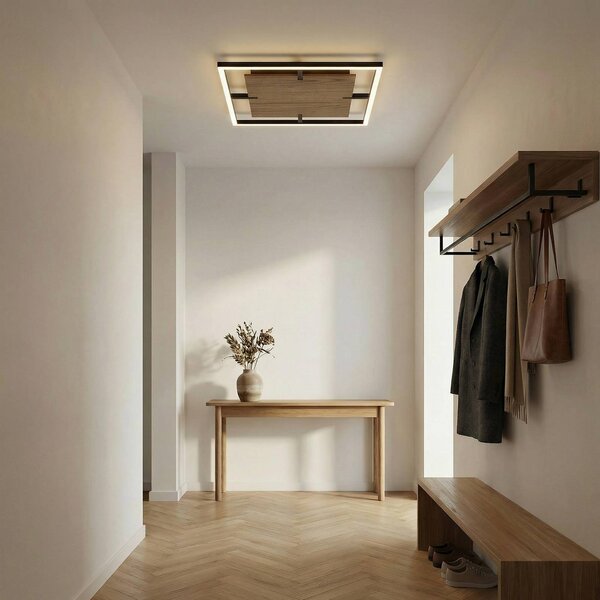 Lucande LED stropní svítidlo Vectra, 50 x cm, dřevo, stmívatelné, stmívatelný, Tmavé dřevo, Obývací pokoj / jídelna, Plast, Moderní
