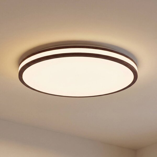 Lindby LED stropní svítidlo Emiva, Ø 50 cm, tmavé dřevo,, stmívatelný, Tmavé dřevo, Obývací pokoj / jídelna, Dřevo, Moderní