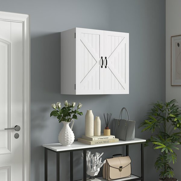 Dřevěná nástěnná koupelnová skříň kleankin, úsporný venkovský styl s výškově nastavitelnou policí, 60x30x60cm, bílá | Aosom