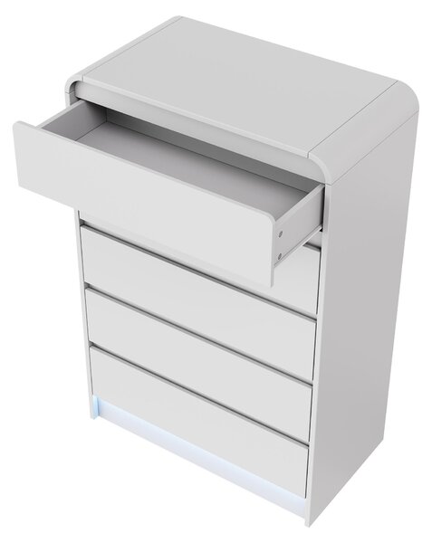 Komoda Moonbite s 5 zásuvkami, bílá, s RGB LED osvětlením, 73 x 40 x 110 cm