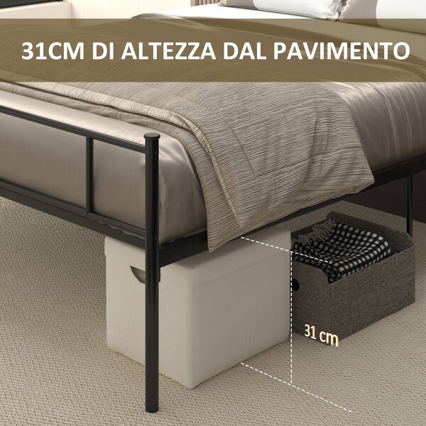 Kovový dvoulůžkový rám postele HOMCOM 145x211x106cm, s integrovanými latěmi a čelem, úložný prostor pod postelí, černý | Aosom
