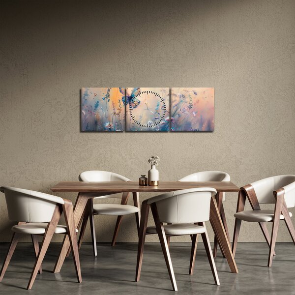 Obraz - Louka s motýlem II. (s hodinami) (90x30 cm)