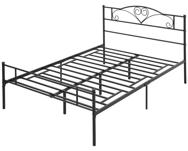 Kovový dvoulůžkový rám postele HOMCOM 145x211x106cm, s integrovanými latěmi a čelem, úložný prostor pod postelí, černý | Aosom