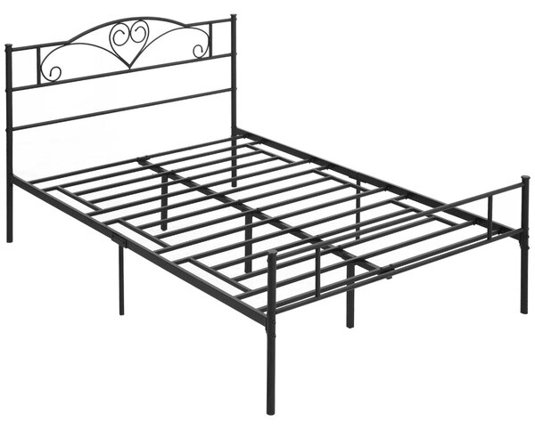 Kovový dvoulůžkový rám postele HOMCOM 145x211x106cm, s integrovanými latěmi a čelem, úložný prostor pod postelí, černý | Aosom