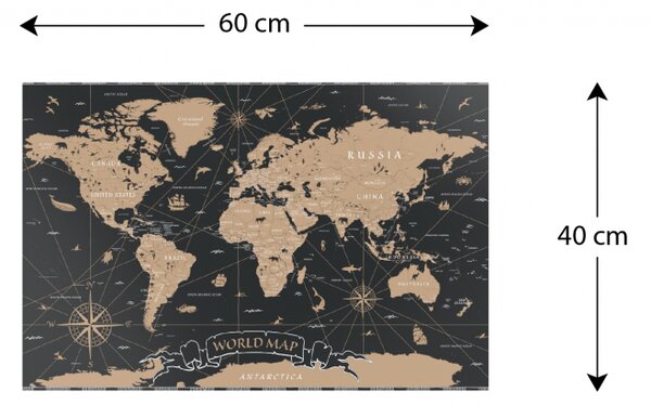 Allboards magnetická bezrámová kovová tabule s potiskem 60 x 40 cm - mapa světa,MB64_00026