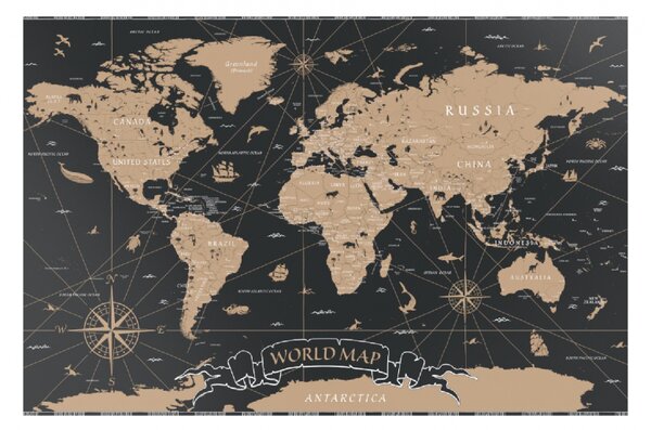 Allboards magnetická bezrámová kovová tabule s potiskem 60 x 40 cm - mapa světa,MB64_00026