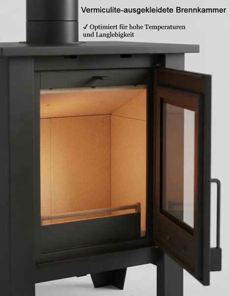 NEMAXX® H8 Ventilovaná krbová kamna na dřevo černá 7,6 kW (50–90 m²) – Ventilátor 2 stupně, třída A, Ø150 mm, vermikulit, keramické sklo