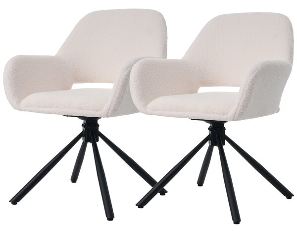 Sweiko Swivel,tkanina Sherpa,sada 2 kusů,s područkami,moderní a elegantní,jídelní židle,bílá