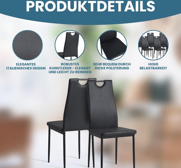 Židle do jídelny Albatros SALERNO sada 4 kusů, černá - elegantní italský design, čalouněný potah z umělé kůže, moderní a stylové k jídelnímu stolu - židle do kuchyně, židle do jídelny s vysokou nosností