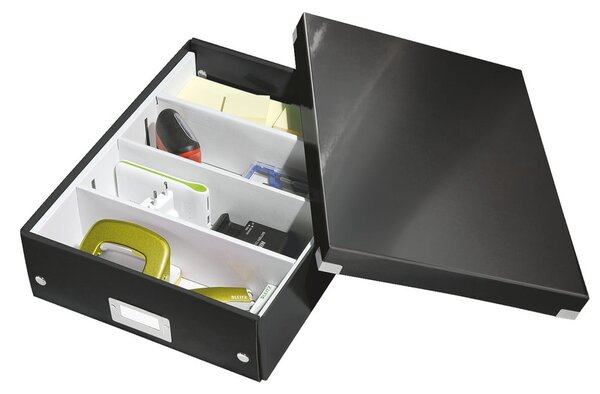 Černý kartonový úložný box s víkem 28x37x10 cm Click&Store – Leitz