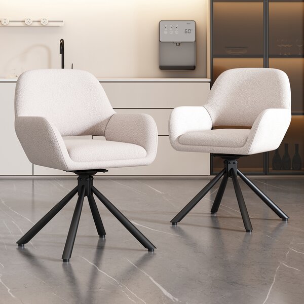 Sweiko Swivel,tkanina Sherpa,sada 2 kusů,s područkami,moderní a elegantní,jídelní židle,bílá