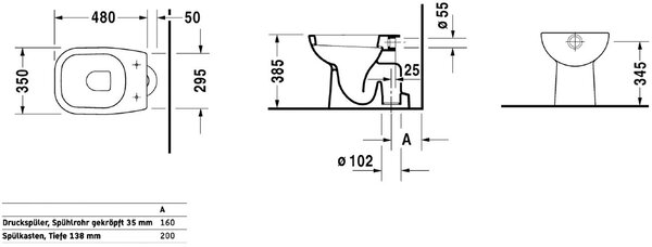 Duravit D-Code záchodová mísa stojícístativ bílá 21100100002