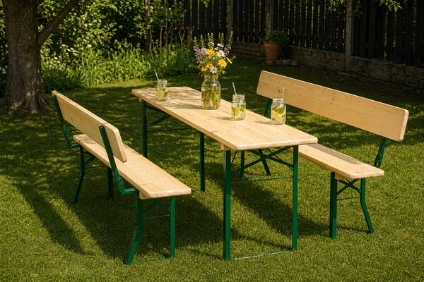 Pivní set PREMIUM 220x50cm - masiv borovice - stůl + lavice s opěrkou