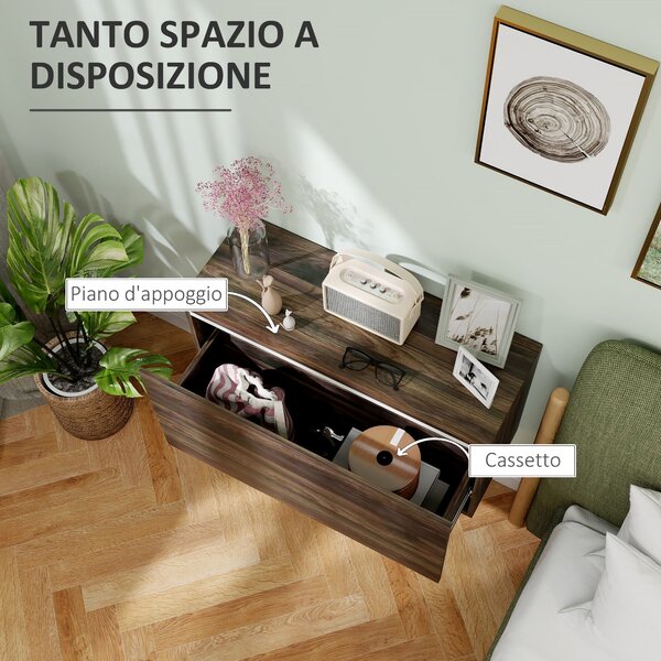 HOMCOM Nástěnný Noční Stolek s Bezúchytkovým Šuplíkem, Moderní Dřevěný Nástěnný Stolek do Ložnice, 80x30x45 cm, Ořech | Aosom