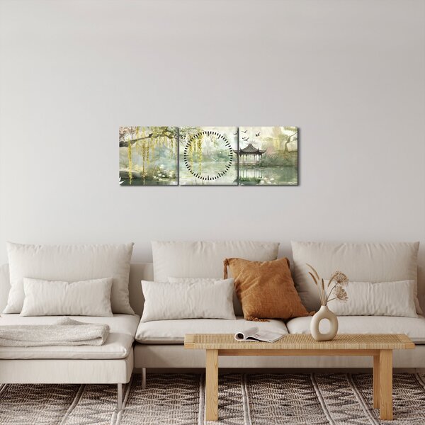 Obraz - Čínské jezero (s hodinami) (90x30 cm)