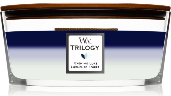 Woodwick Trilogy Evening Luxe vonná svíčka s dřevěným knotem (hearthwick) 453,6 g