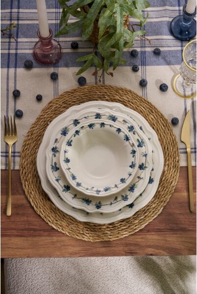 Jídelní sada 24 ks bílá/modrá/porcelán