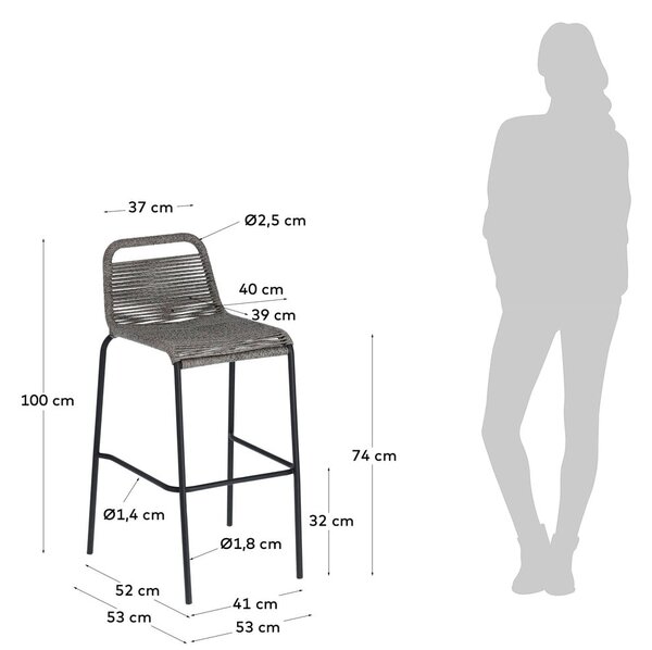 Šedá barová židle s ocelovou konstrukcí Kave Home Glenville, výška 74 cm