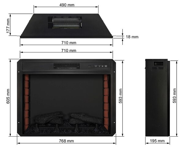 ArtiFlame AF28S LED elektrický vestavný krb s 3D efektem plamene 1800W praskající zvuk krbu s dálkovým ovládáním a termostatem Černý