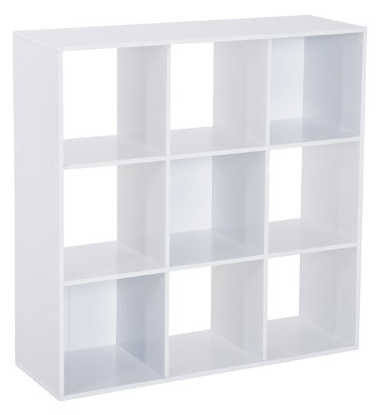 Bílá knihovna HOMCOM pro domácnost a kancelář, moderní regál s 9 přihrádkami z dřevotřísky, 91x29,5x91cm | Aosom