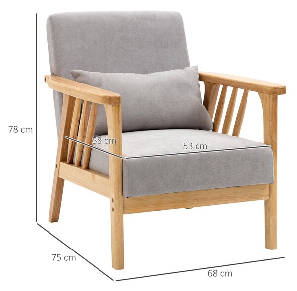 HOMCOM Moderní Křeslo s Sametovým Potahem a Dřevěným Rámem, Křeslo do Ložnice a Obývacího Pokoj s Extra Polštářem, 68x75x78cm, Šedé | Aosom