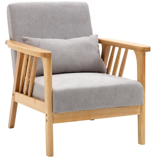 HOMCOM Moderní Křeslo s Sametovým Potahem a Dřevěným Rámem, Křeslo do Ložnice a Obývacího Pokoj s Extra Polštářem, 68x75x78cm, Šedé | Aosom