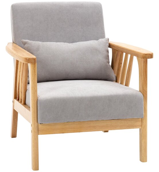 HOMCOM Moderní Křeslo s Sametovým Potahem a Dřevěným Rámem, Křeslo do Ložnice a Obývacího Pokoj s Extra Polštářem, 68x75x78cm, Šedé | Aosom