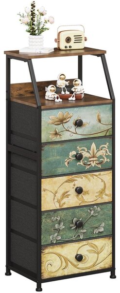 Komoda zásuvková noční stolek toaletní stolek - 40 x 29 x 99 cm - 5 zásuvek - Vintage látka - Dřevo