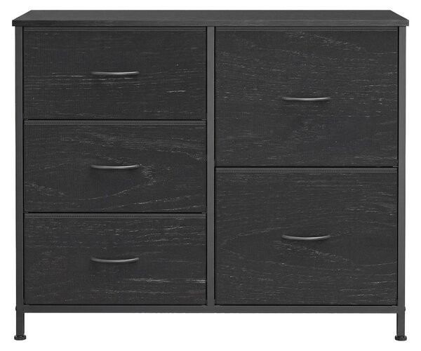 SONGMICS Komoda se 5 zásuvkami, komoda se kovovou konstrukcí, rozměry 98,7 x 30 x 74,7 cm, černá barva