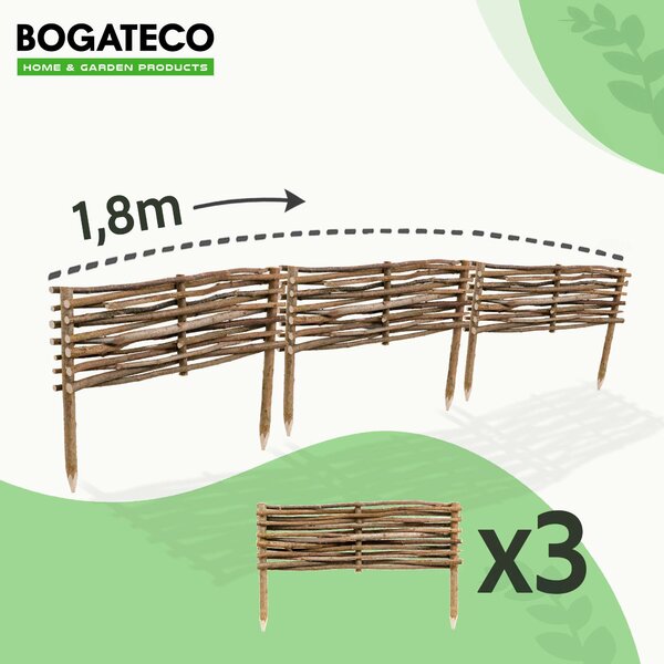 BOGATECO 3 x lemování záhonů z lískových oříšků | výška 20 cm a délka 60 cm | plot z pletiva Ideální jako lemování záhonů