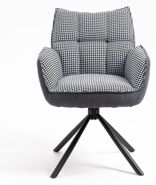 CasaDolce, sada 2 jídelních židlí OGNIR, textil, bílá černá + tmavě šedá, černý kovový rám, s područkami