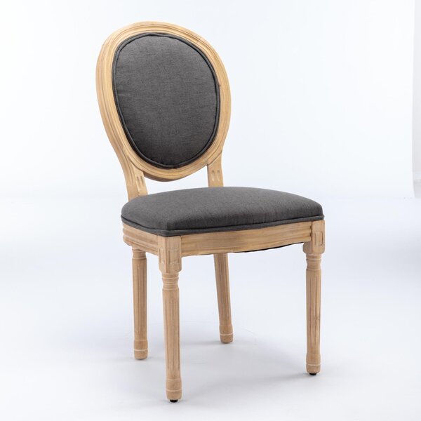 Sada dvou jídelních židlí LVHOM, čalouněné, s vzorem "medaillon", potažené lněnou látkou, vintage styl, kuchyňská židle z masivního dřeva (kaučukovníku), šedá barva