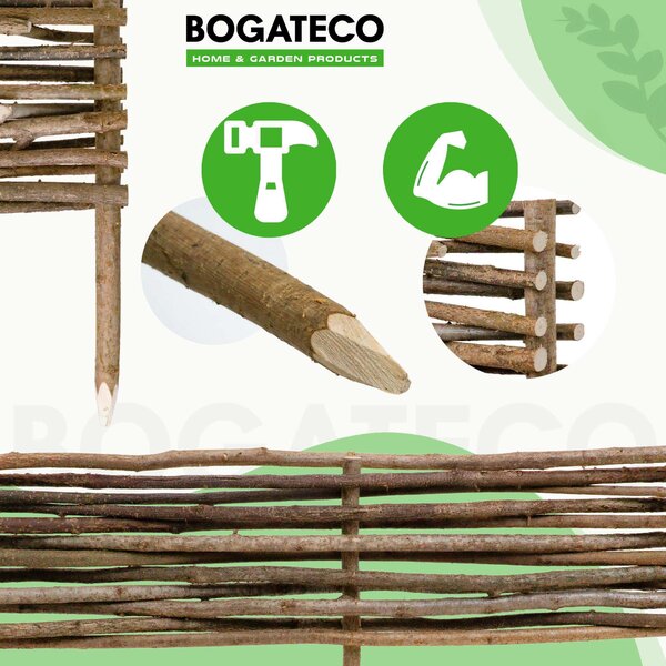 BOGATECO 3 x lemování záhonů z lískových oříšků | výška 20 cm a délka 60 cm | plot z pletiva Ideální jako lemování záhonů