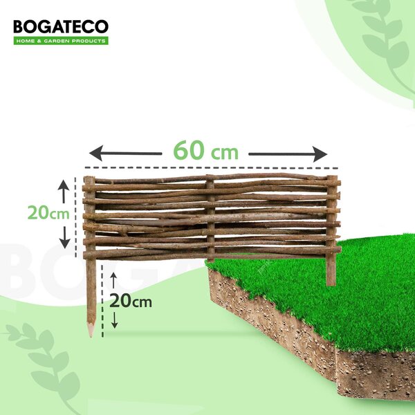 BOGATECO 3 x lemování záhonů z lískových oříšků | výška 20 cm a délka 60 cm | plot z pletiva Ideální jako lemování záhonů