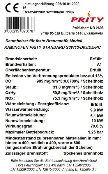 Krbová kamna PRITY S3 W13 s vodním výměníkem Kamna pro ústřední topení - 15 Kw