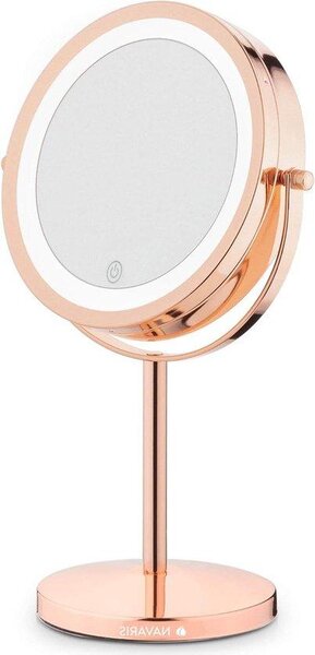 Zrcadlo s dim-upem s LED osvětlením - Dvojitá strana - 5x zvětšení - S dim-dimometrem 17cm - Měděné - kulaté zrcadlo s osvětlením