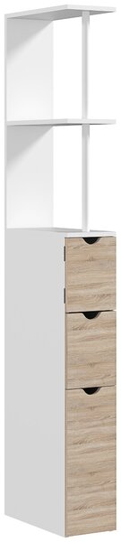 HOMCOM Koupelnový sloupec, úsporná dřevěná koupelnová skříňka, skříň s policemi a zásuvkami, 15x33x136 cm, dřevěná barva | Aosom