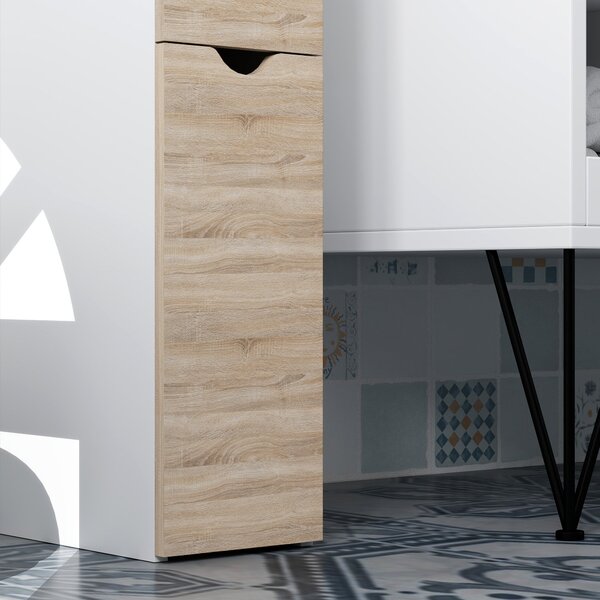HOMCOM Koupelnový sloupec, úsporná dřevěná koupelnová skříňka, skříň s policemi a zásuvkami, 15x33x136 cm, dřevěná barva | Aosom