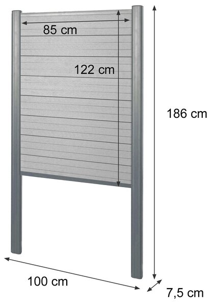 WPC zástěna Sarthe, větrný plot, hliníkové sloupky k zabetonování Základní prvek úzký, 100 cm antracitový