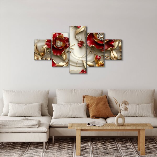 Obraz - 3D Červeno-zlaté květy (125x70 cm)