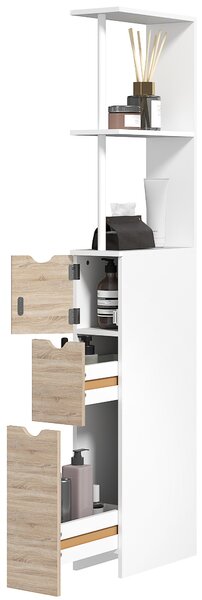 HOMCOM Koupelnový sloupec, úsporná dřevěná koupelnová skříňka, skříň s policemi a zásuvkami, 15x33x136 cm, dřevěná barva | Aosom