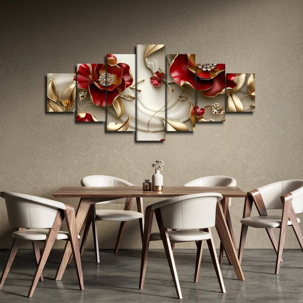 Obraz - 3D Červeno-zlaté květy (210x100 cm)