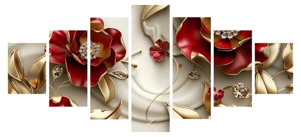 Obraz - 3D Červeno-zlaté květy (210x100 cm)